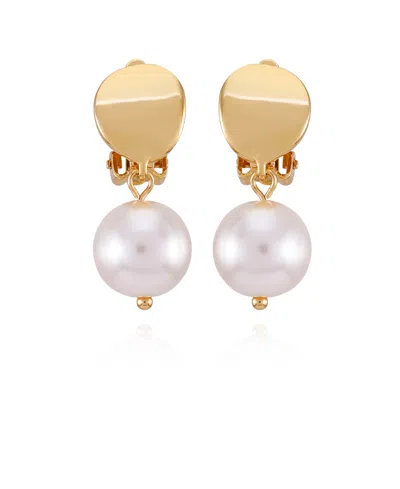 T Tahari Gold-tone Imitation Pearls Drop Clip On Earrings