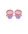 T TAHARI GOLD-TONE LILAC VIOLET AND PINK GLASS STONE CLIP-ON STUD EARRINGS