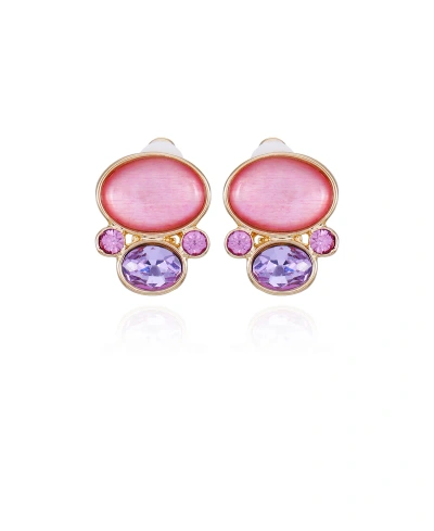 T Tahari Gold-tone Lilac Violet And Pink Glass Stone Clip-on Stud Earrings