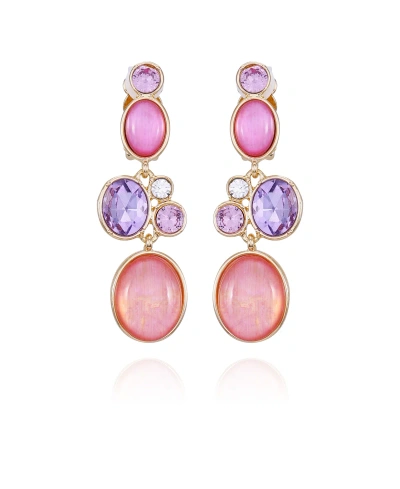 T Tahari Gold-tone Lilac Violet Glass Stone Dangle Drop Clip-on Earrings
