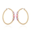 T TAHARI GOLD-TONE LILAC VIOLET GLASS STONE HOOP EARRINGS