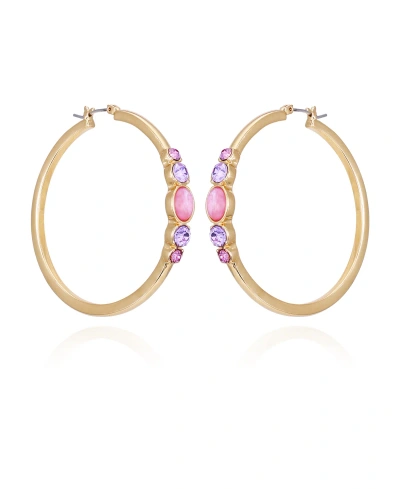 T Tahari Gold-tone Lilac Violet Glass Stone Hoop Earrings