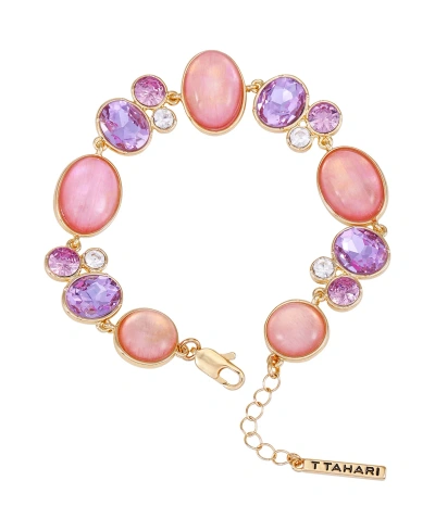 T Tahari Gold-tone Lilac Violet Glass Stone Line Bracelet