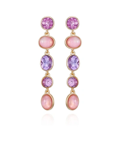 T Tahari Gold-tone Lilac Violet Glass Stone Linear Dangle Drop Earrings