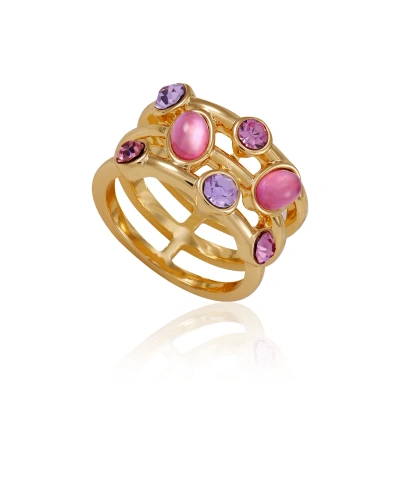 T Tahari Gold-tone Lilac Violet Glass Stone Statement Ring