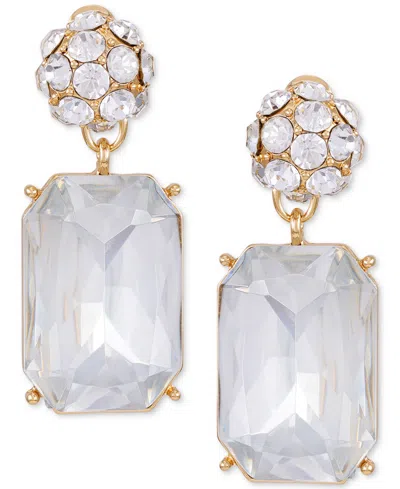 T Tahari Gold-tone Pave & Rectangle Crystal Clip-on Drop Earrings
