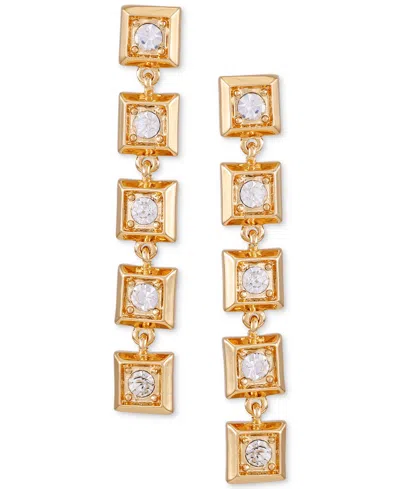 T Tahari Gold-tone Pave Square Linear Drop Earrings