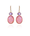 T TAHARI GOLD-TONE PINK AND LILAC VIOLET GLASS STONE DROP EARRINGS