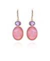 T Tahari Gold-tone Pink And Lilac Violet Glass Stone Drop Earrings In Gold