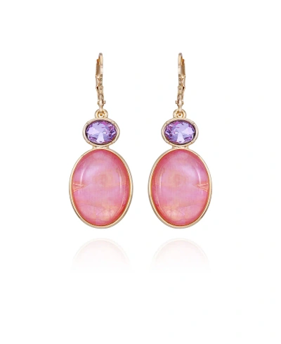 T Tahari Gold-tone Pink And Lilac Violet Glass Stone Drop Earrings