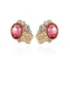 T TAHARI GOLD-TONE ROSE GLASS STONE CLIP ON EARRINGS