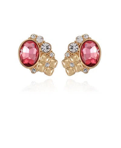 T Tahari Gold-tone Rose Glass Stone Clip On Earrings