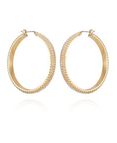 T Tahari Gold-tone Textured Rounded Hoop Earrings