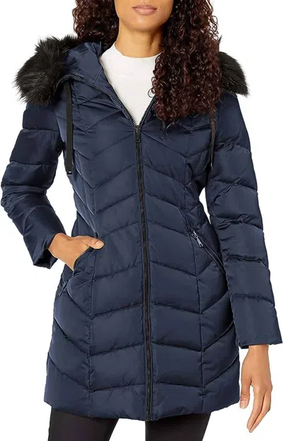 T Tahari Gwen Chevron Puffer Coat In Galaxy In Blue