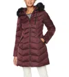T Tahari Gwen Faux Fur Hood Down Puffer Jacket Long Coat In Merlot In Multi