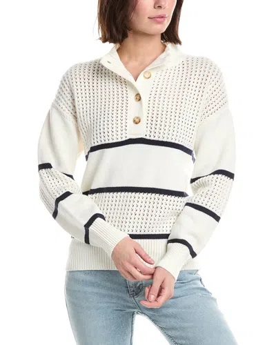 T Tahari Half Button Down Mock Neck Sweater In White