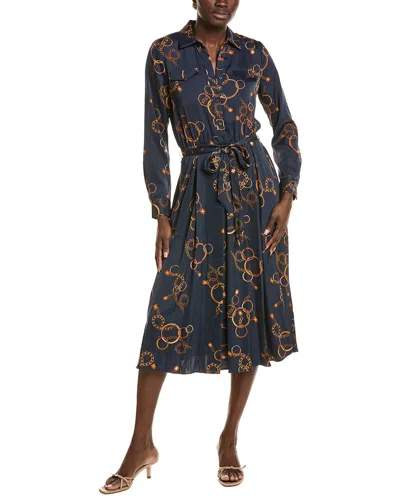 T Tahari Half Placket Button Down Midi Dress In Blue