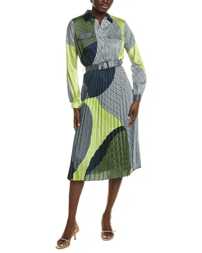 T Tahari Half Placket Button Down Midi Dress In Multi