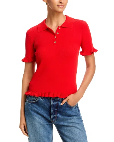 T Tahari Half Placket Polo In Red