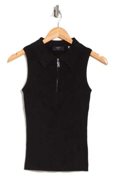 T Tahari Half Zip Sleeveless Polo Sweater In Black