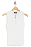 T Tahari Half Zip Sleeveless Polo Sweater In Bright White