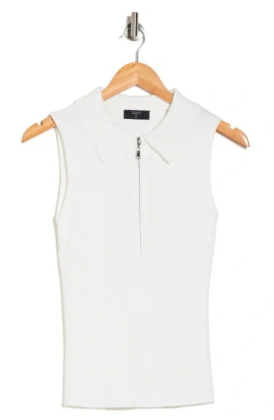 T Tahari Half Zip Sleeveless Polo Sweater In Bright White