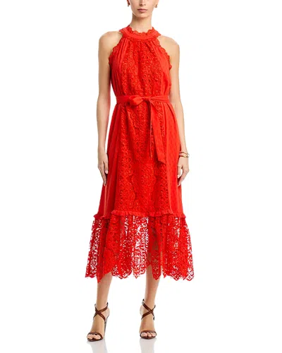 T Tahari Halter Neck Lace Maxi Dress In Orange