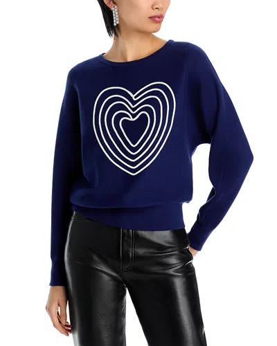T Tahari Heart Stitch Sweater In Navy/white