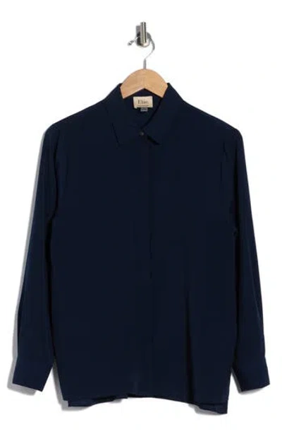 T Tahari Hidden Placket Long Sleeve Shirt In Blue