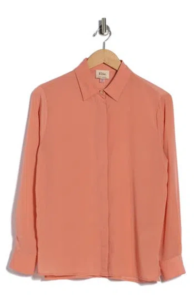 T Tahari Hidden Placket Long Sleeve Shirt In Brown