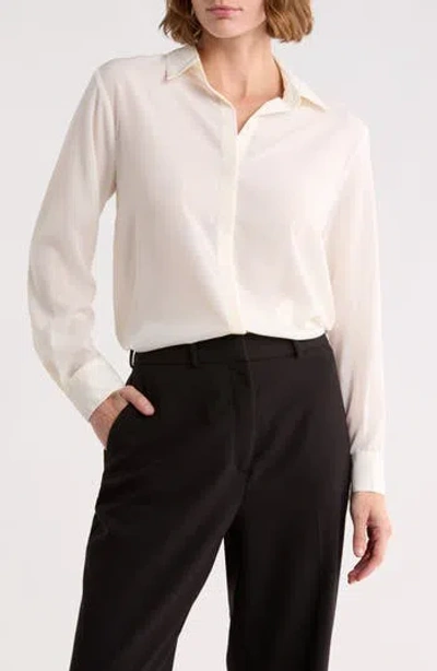 T Tahari Hidden Placket Long Sleeve Shirt In White