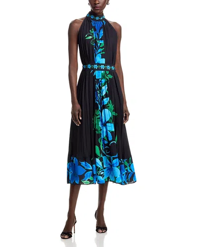 T Tahari High Neck Pleated Dress In Black