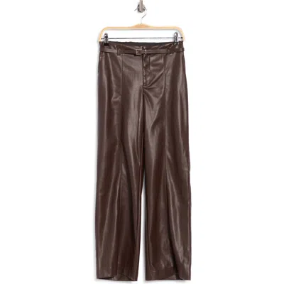 T Tahari High Waist Wide Leg Faux Leather Pants In Brown