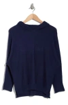 T Tahari Hooded Three Quarter Sleeve Sweater In Loyal Navy