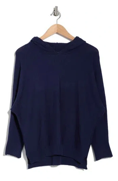 T Tahari Hooded Three Quarter Sleeve Sweater In Loyal Navy