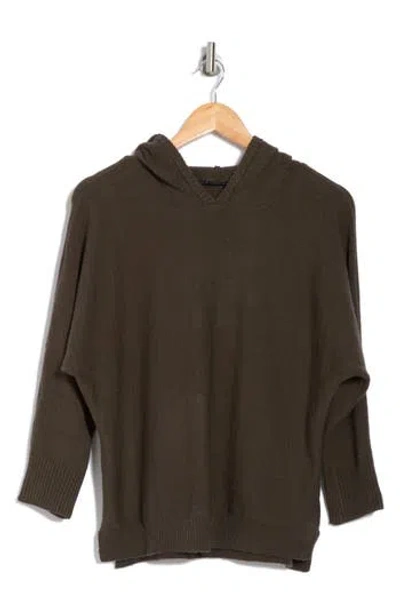 T Tahari Hooded Three Quarter Sleeve Sweater In Olive