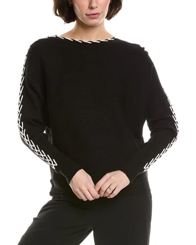 T Tahari Whipstitch Boat Neck Dolman Sleeve Sweater In Black