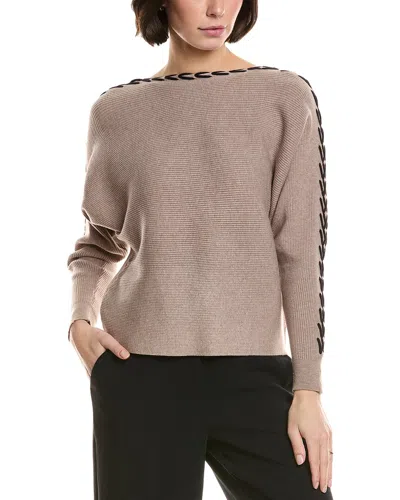 T Tahari Horizontal Rib Sweater In Brown
