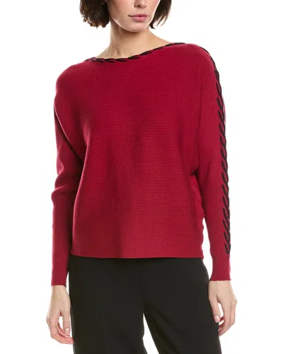 T Tahari Horizontal Rib Sweater In Burgundy