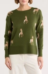 T Tahari Horse Crewneck Sweater In Green