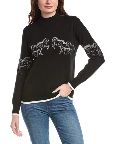 T Tahari Horse Embroidery Sweater In Black