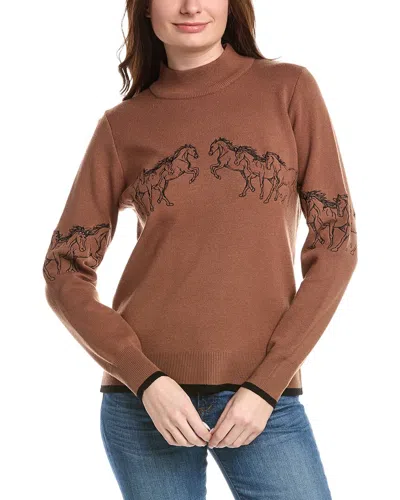 T Tahari Horse Embroidery Sweater In Brown