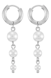 T Tahari Silver-tone Imitation Pearl Linear Drop Earrings In Silver Tone