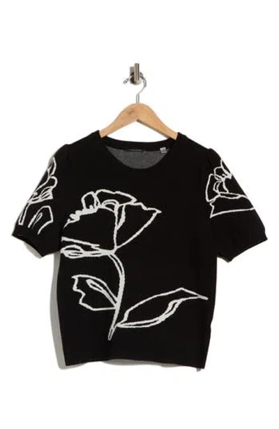 T Tahari Intarsia Puff Sleeve Sweater In Black