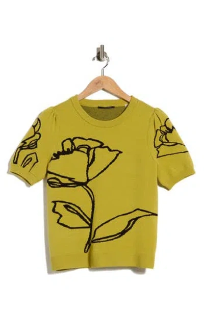 T Tahari Intarsia Puff Sleeve Sweater In Gold