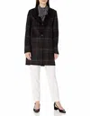 T Tahari Jayden Plaid Check Coat In Black In Grey