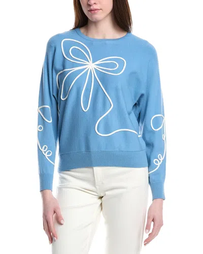 T Tahari Jersey Flower Embroidered Top In Blue
