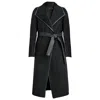 T Tahari Juliette Double Face Faux Leather Trim Belted Wool Coat Black In Black