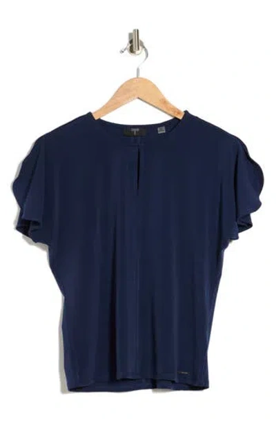 T Tahari Keyhole Flutter Sleeve Jersey Top In Blue
