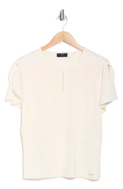 T Tahari Keyhole Flutter Sleeve Jersey Top In White